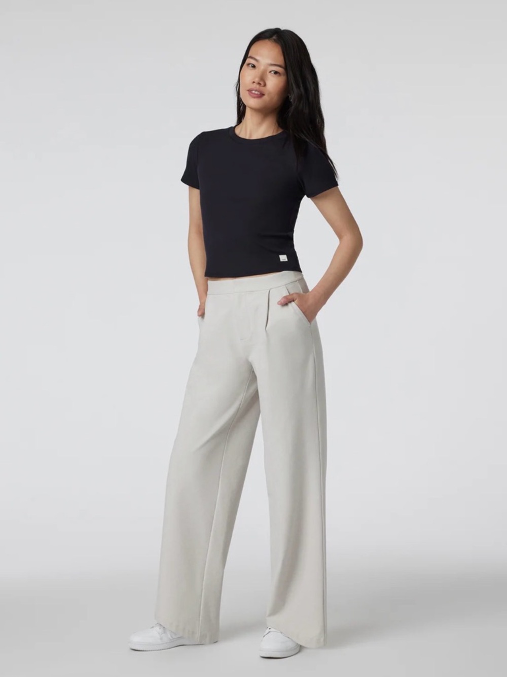 Vuori Wide-Leg High-Waist Elevation Pants in Ecru Heather